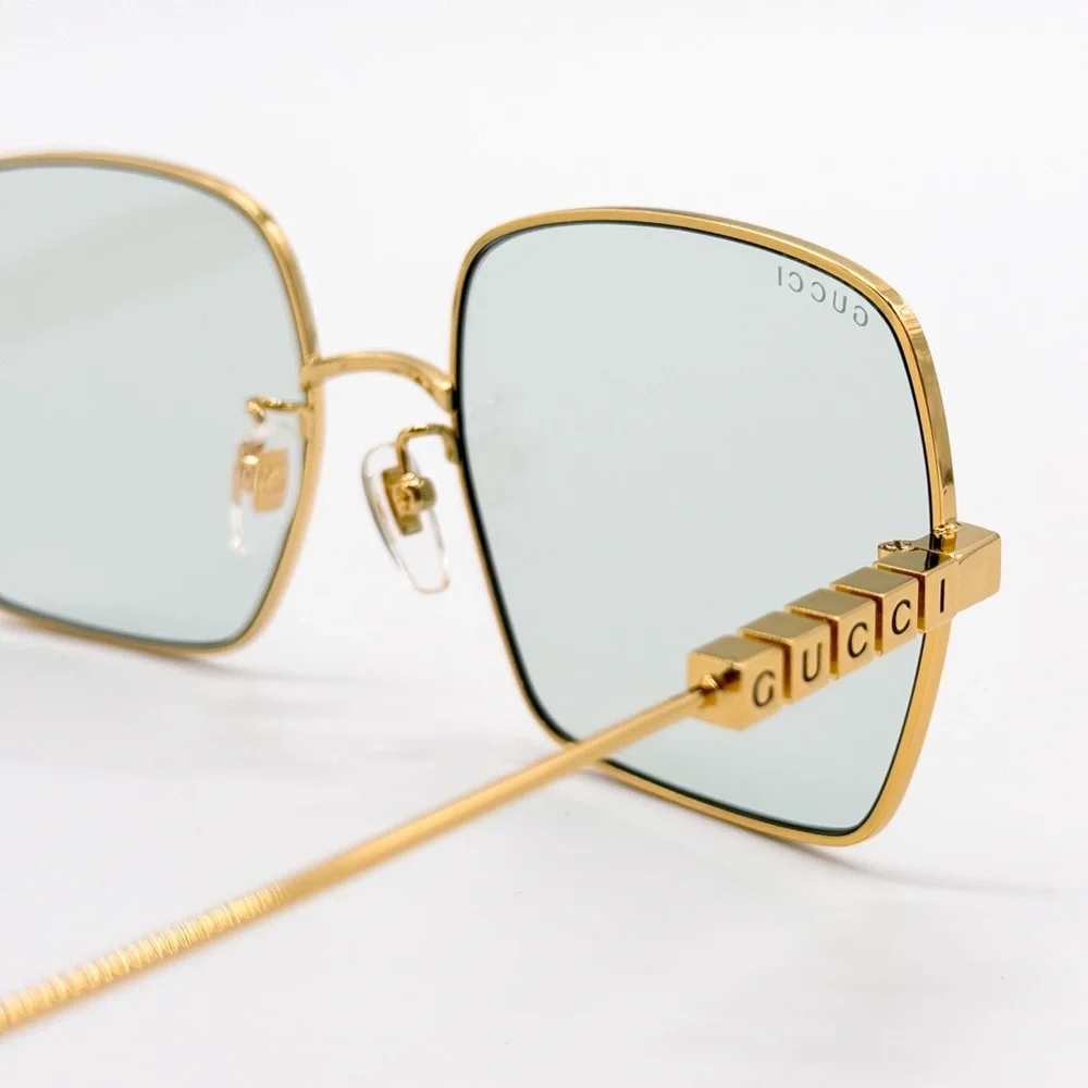 NEW GUCCI GG1434S 003 SQUARE GOLD GREEN WOMEN SUNGLASSES GUCCI
